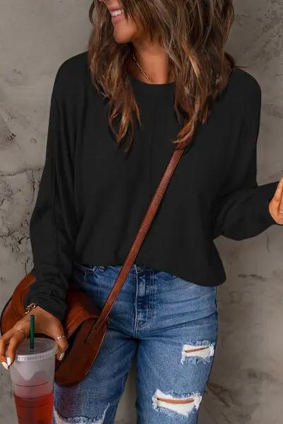 Double Take Full Size Round Neck Long Sleeve T-Shirt - Love Salve