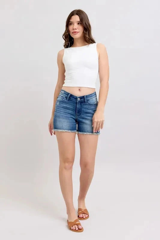 Judy Blue Full Size V-Front Denim Shorts with Shield Pockets Plus Size Coco’s Tee Boutique