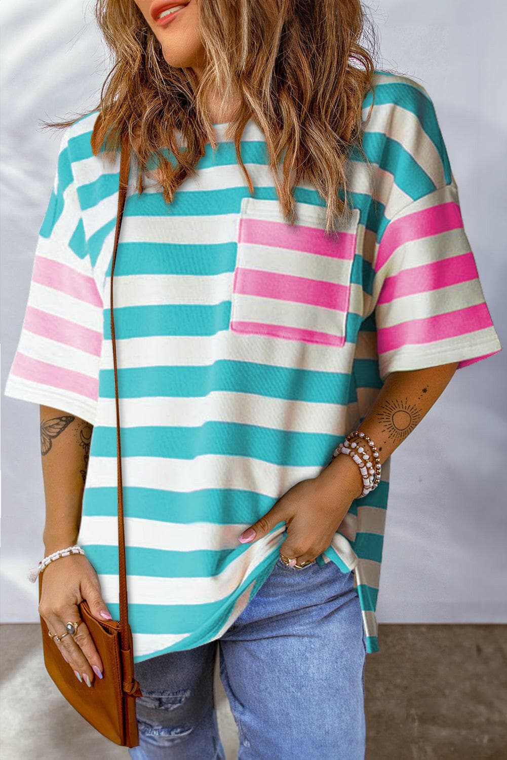 Striped Round Neck Half Sleeve T-Shirt.