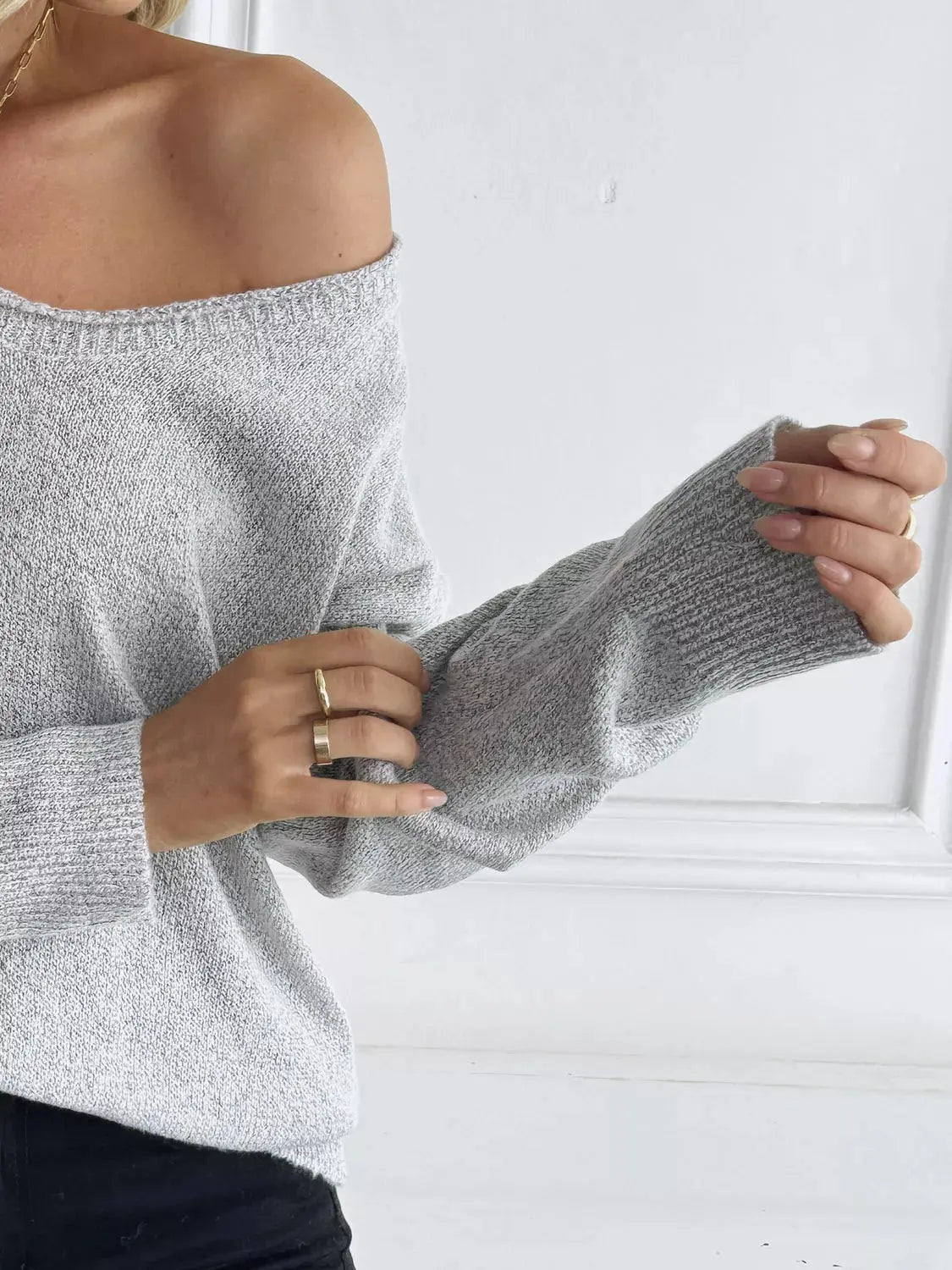 V-Neck Long Sleeve Knit Top Simply Love