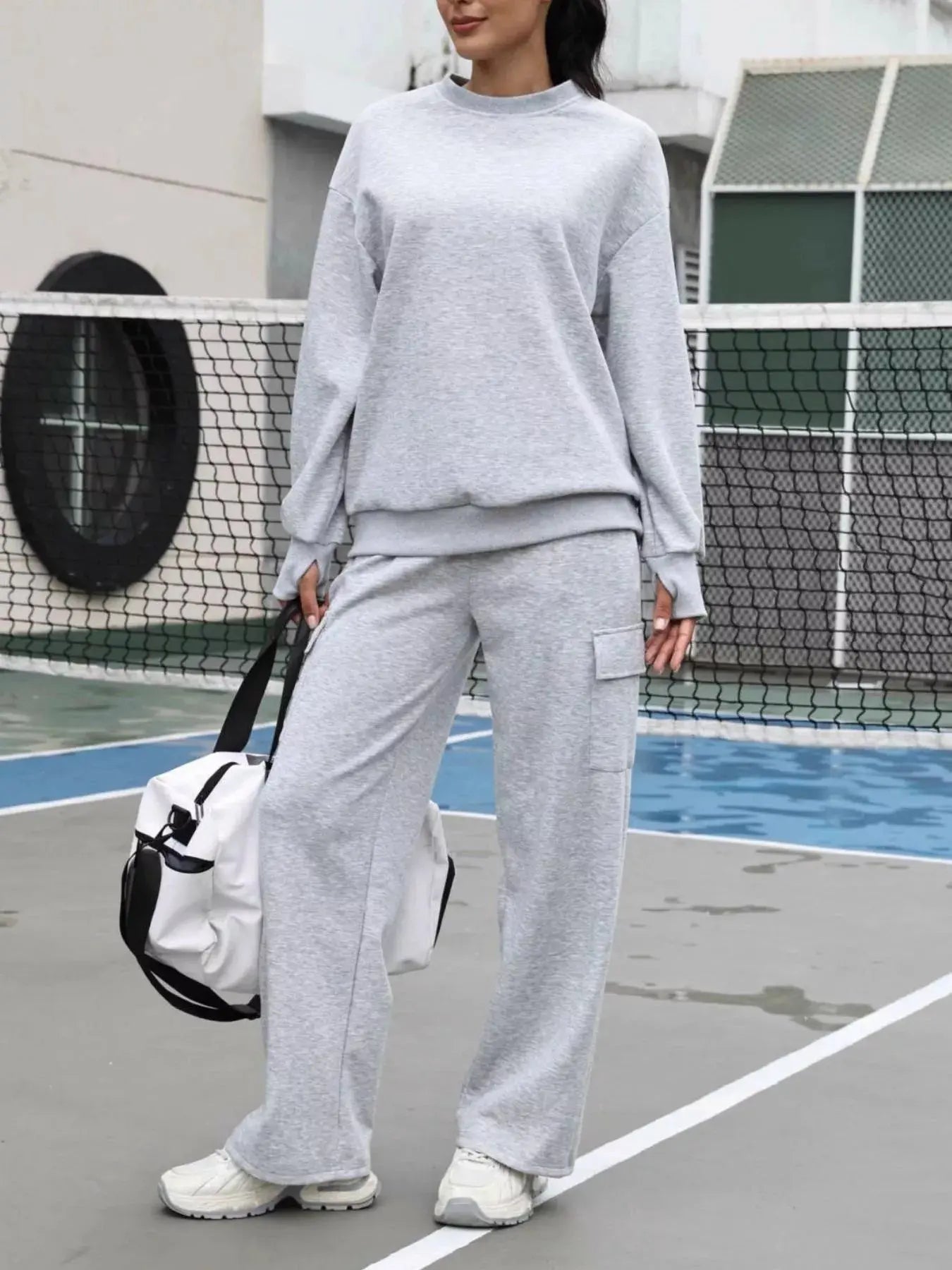 Dropped Shoulder Sweatshirt and Pants Set Simply Love