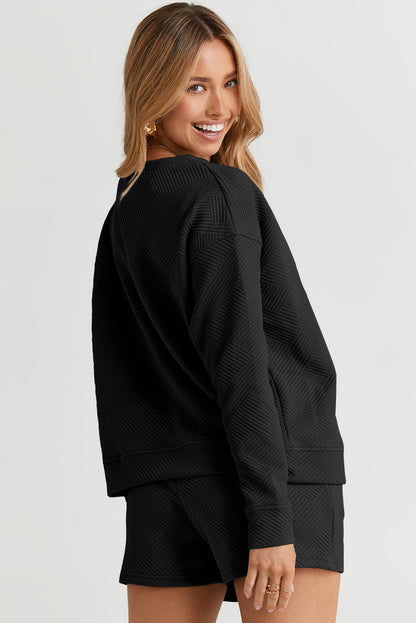 Adalyn Textured Long Sleeve Top and Drawstring Shorts Set - Love Salve 