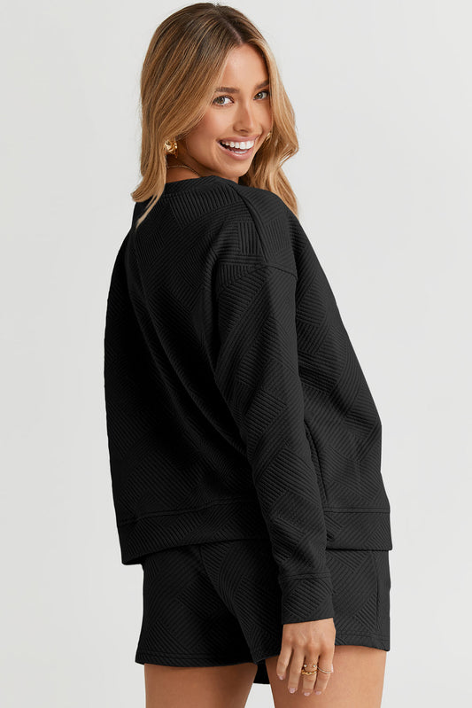 Adalyn Textured Long Sleeve Top and Drawstring Shorts Set - Love Salve 