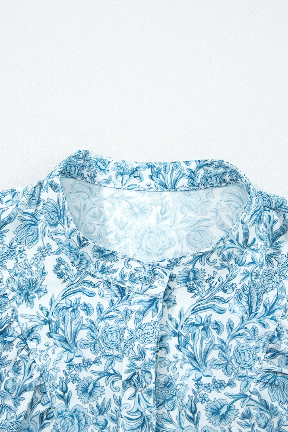 Premium Sky Blue All Over Floral Puff Sleeve Shirt For Women
