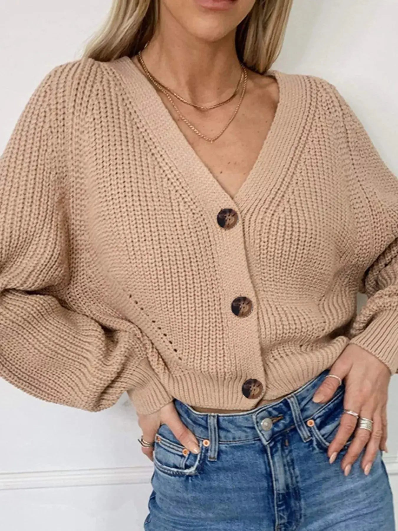 Full Size Chunky Knit Button-Down Cardigan Plus Size Simply Love