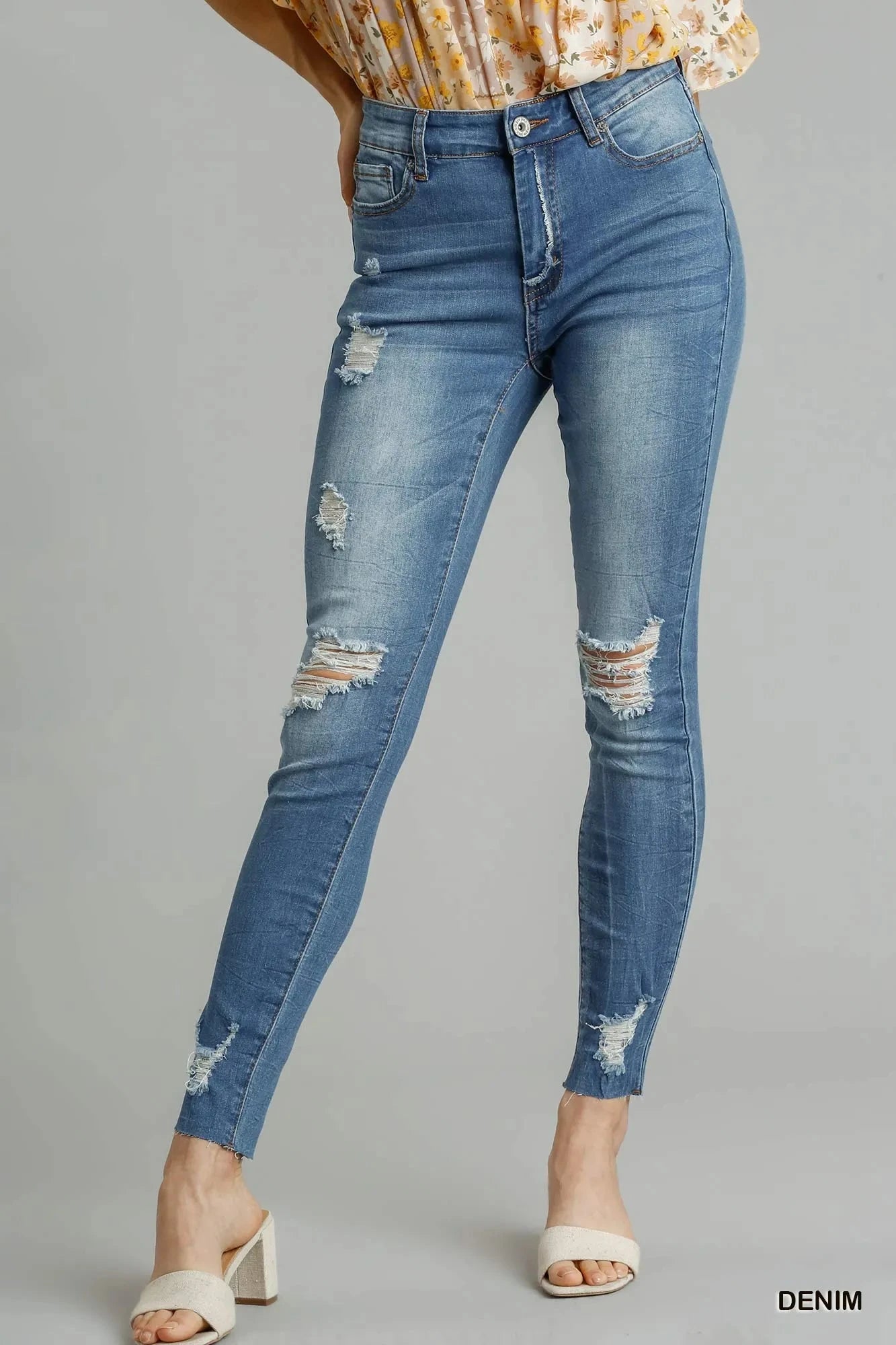 Umgee Distressed Skinny Jeans with Edge Detail Coco’s Tee Boutique