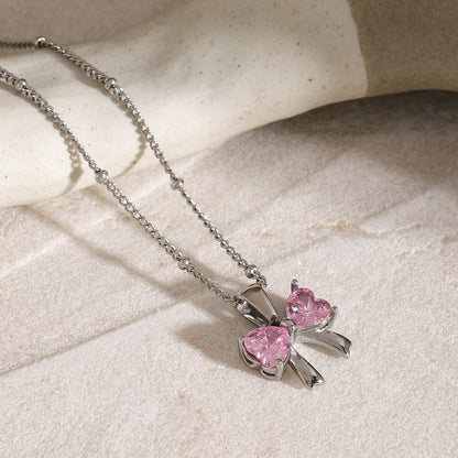 Zircon bow necklace in stainless steel