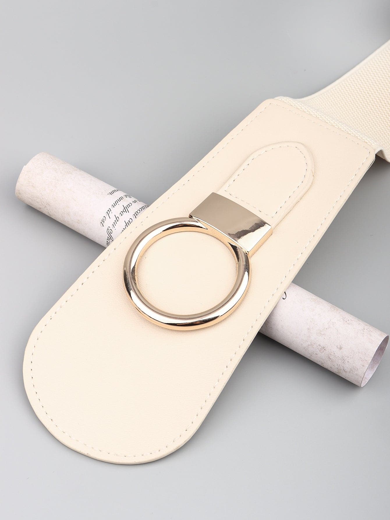 PU Elastic Wide Belt with Alloy Buckle.