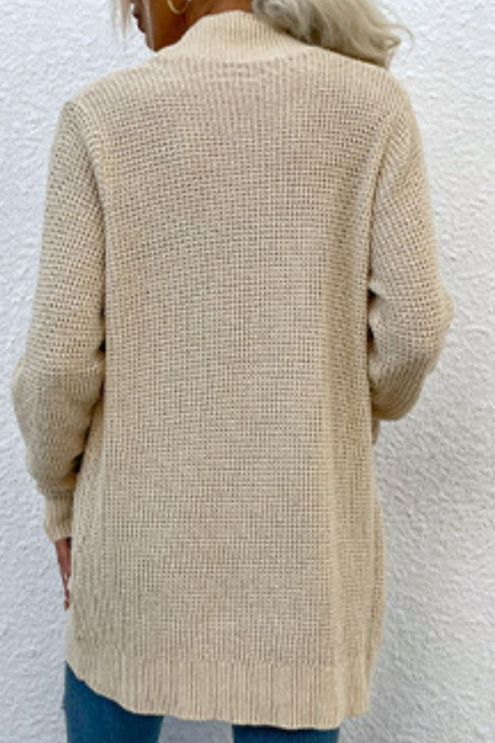 Open Front Rib-Knit Cardigan with Pockets.