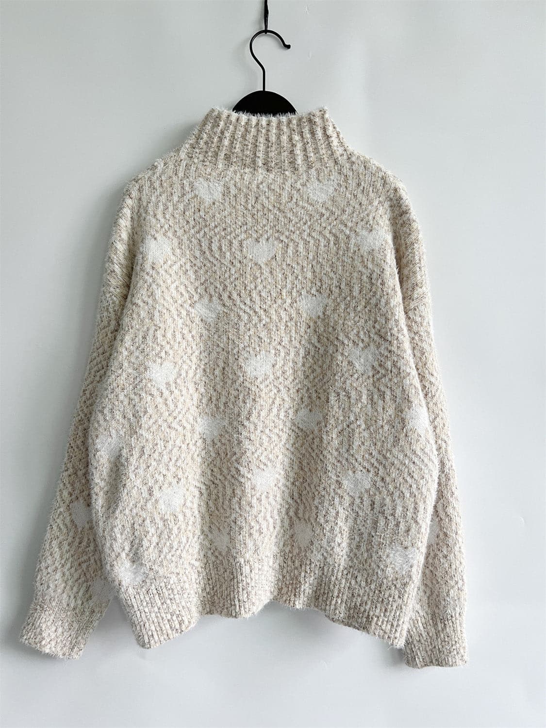 Heart Heathered Turtleneck Drop Shoulder Sweater.