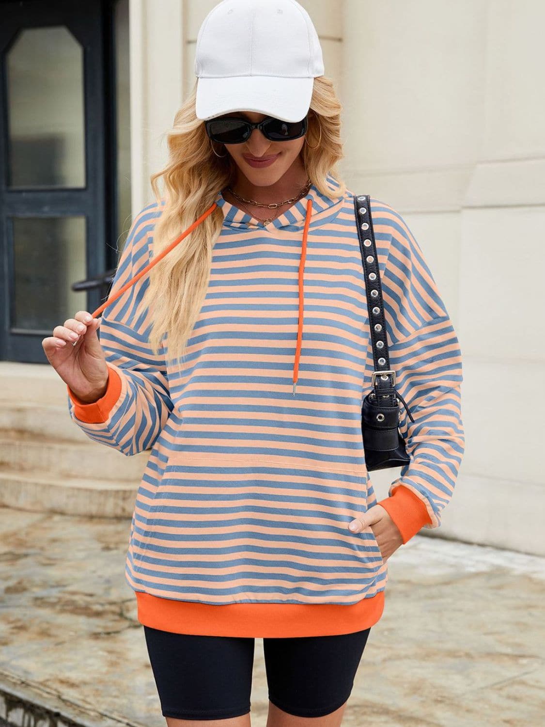 Contrast Striped Hoodie with Pockets