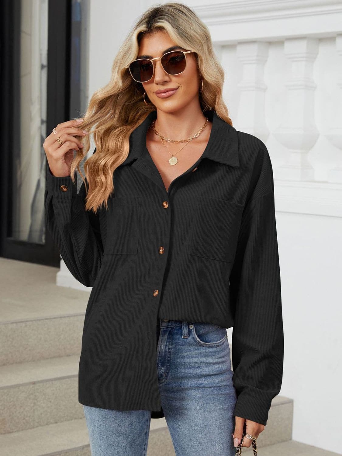 Chic Long Sleeve Buttoned Jacket