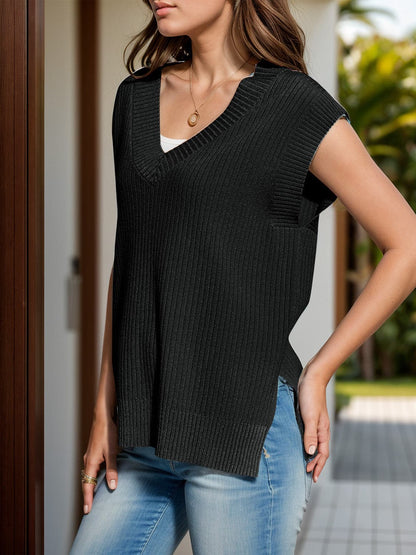 V-Neck Cap Sleeve Knit Vest.