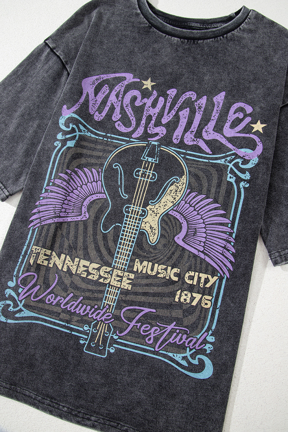 Black Vintage Nashville Tennessee Graphic Mineral Washed Tee