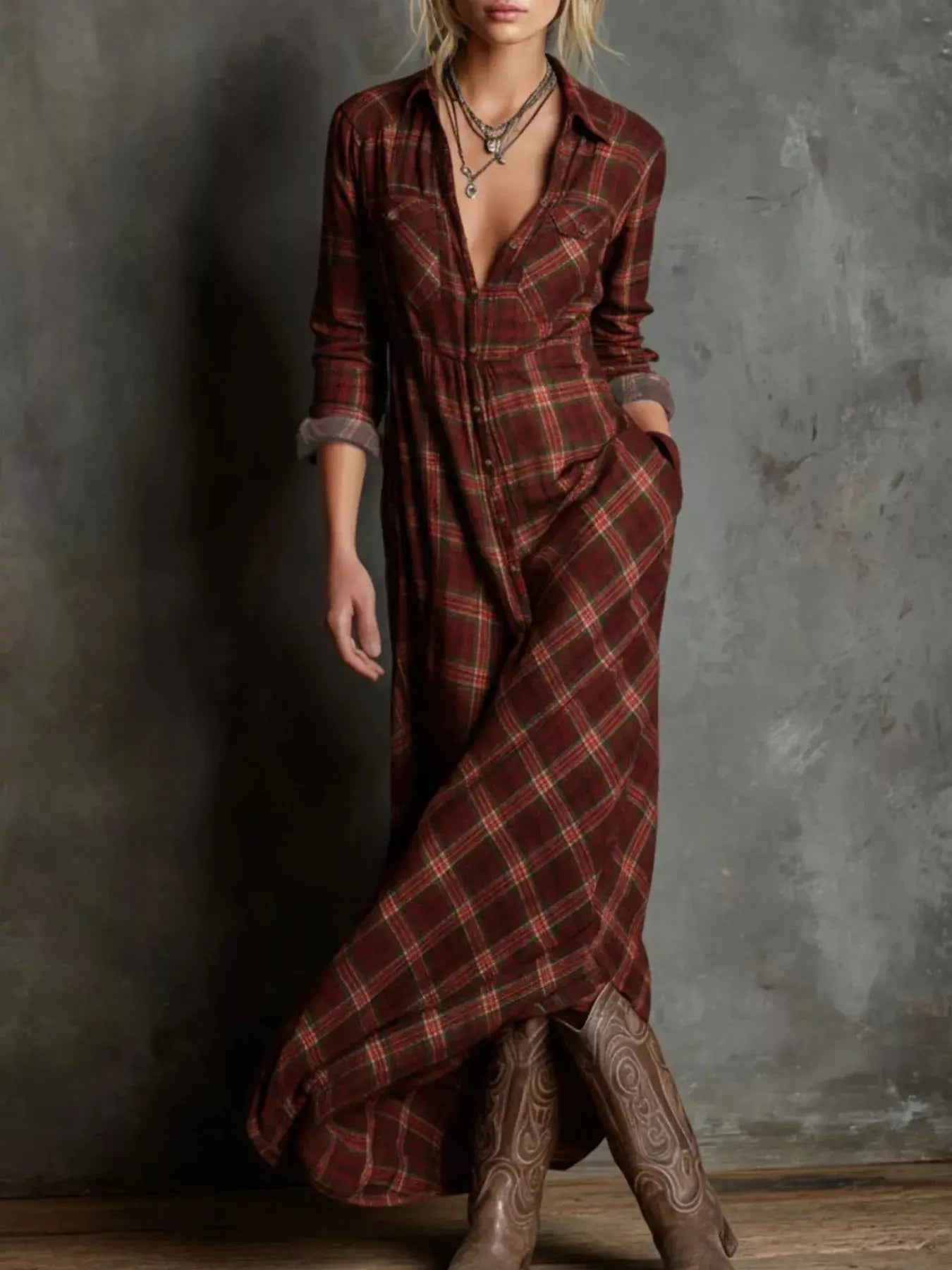 Full Size Plaid Button-Down Maxi Dress Plus Size Simply Love