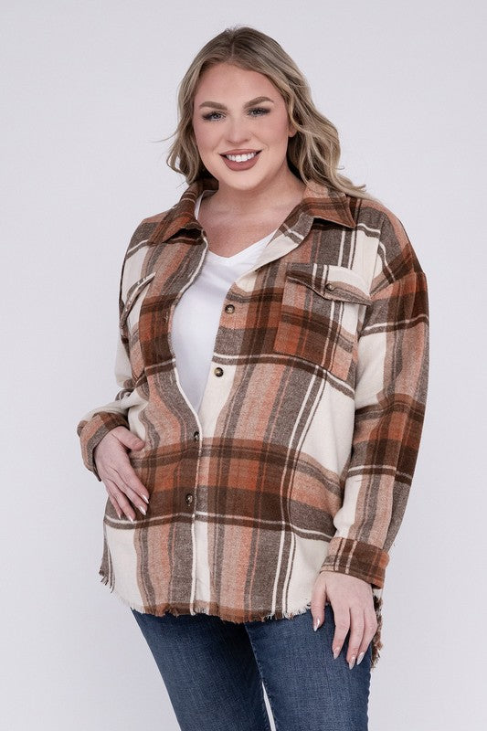 Plus size plaid shirt jacket