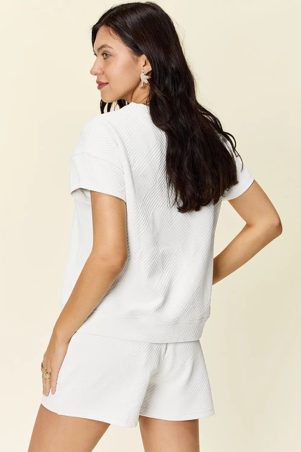 Double Take Full Size Texture Short Sleeve T-Shirt and Drawstring Shorts Set - Love Salve