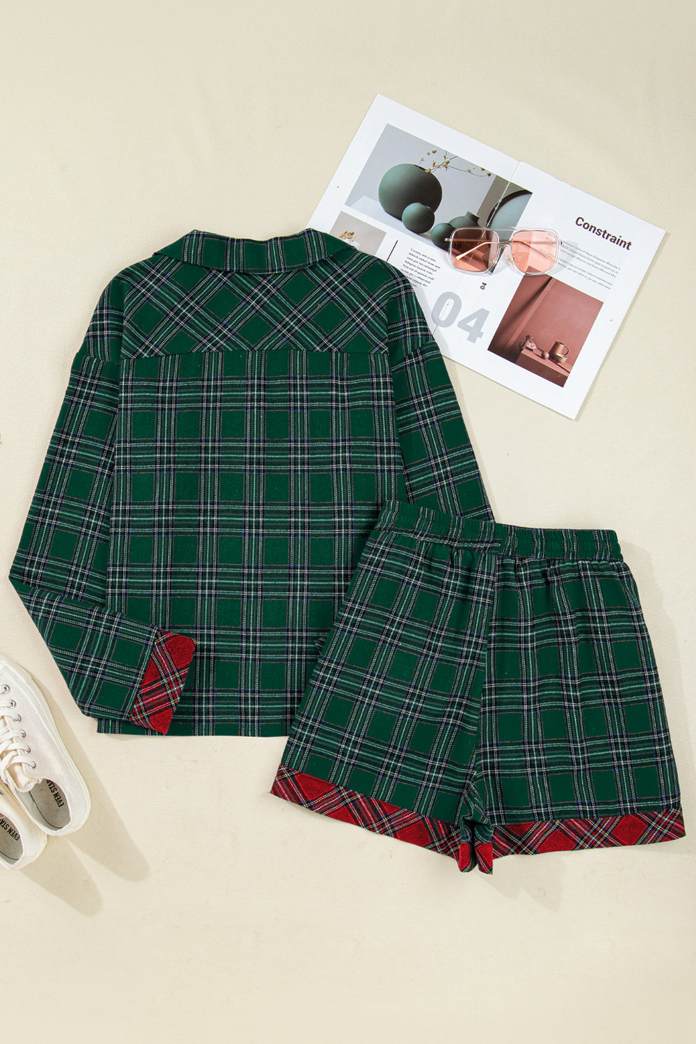 Dear-Lover Green Plaid Pajama Set Women's Holiday Sleepwear Two-Piece Soft Dear-Lover Dropshipping
