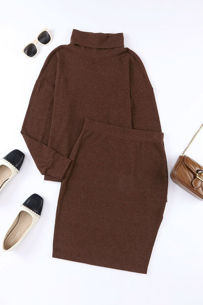 Chic Mock Neck Long Sleeve Top with Slit Skirt Ensemble