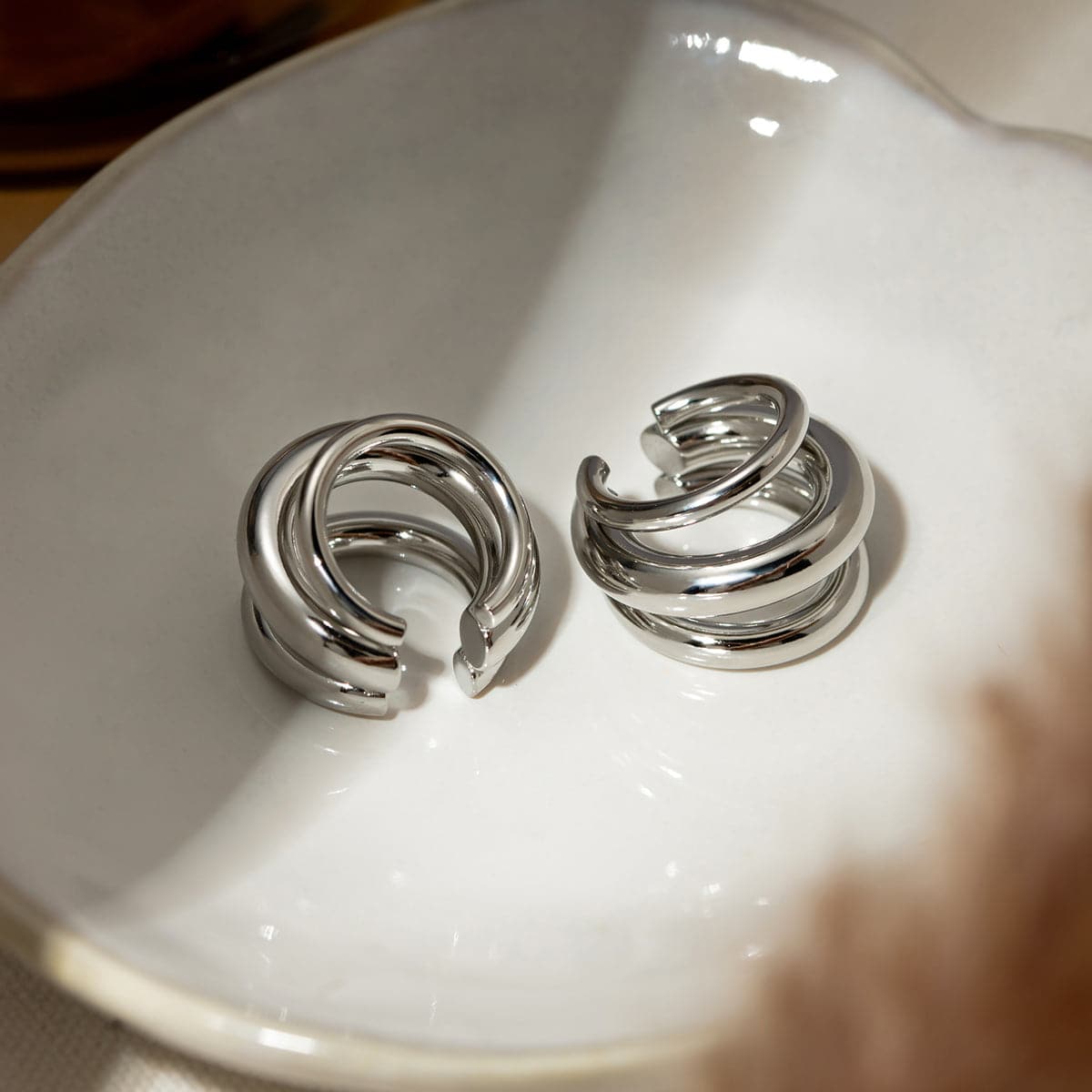 Stainless Steel Layered Cuff Earrings.