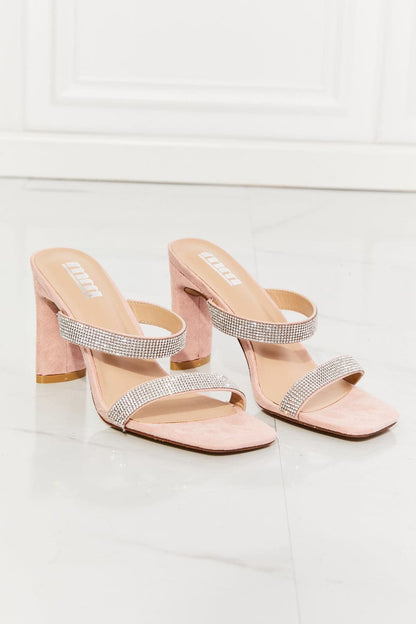 MMShoes Leave A Little Sparkle Rhinestone Block Heel Sandal in Pink.