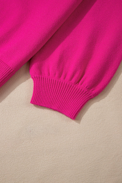 Chic strawberry pink plus size sweater with pearl accents and raglan sleeves