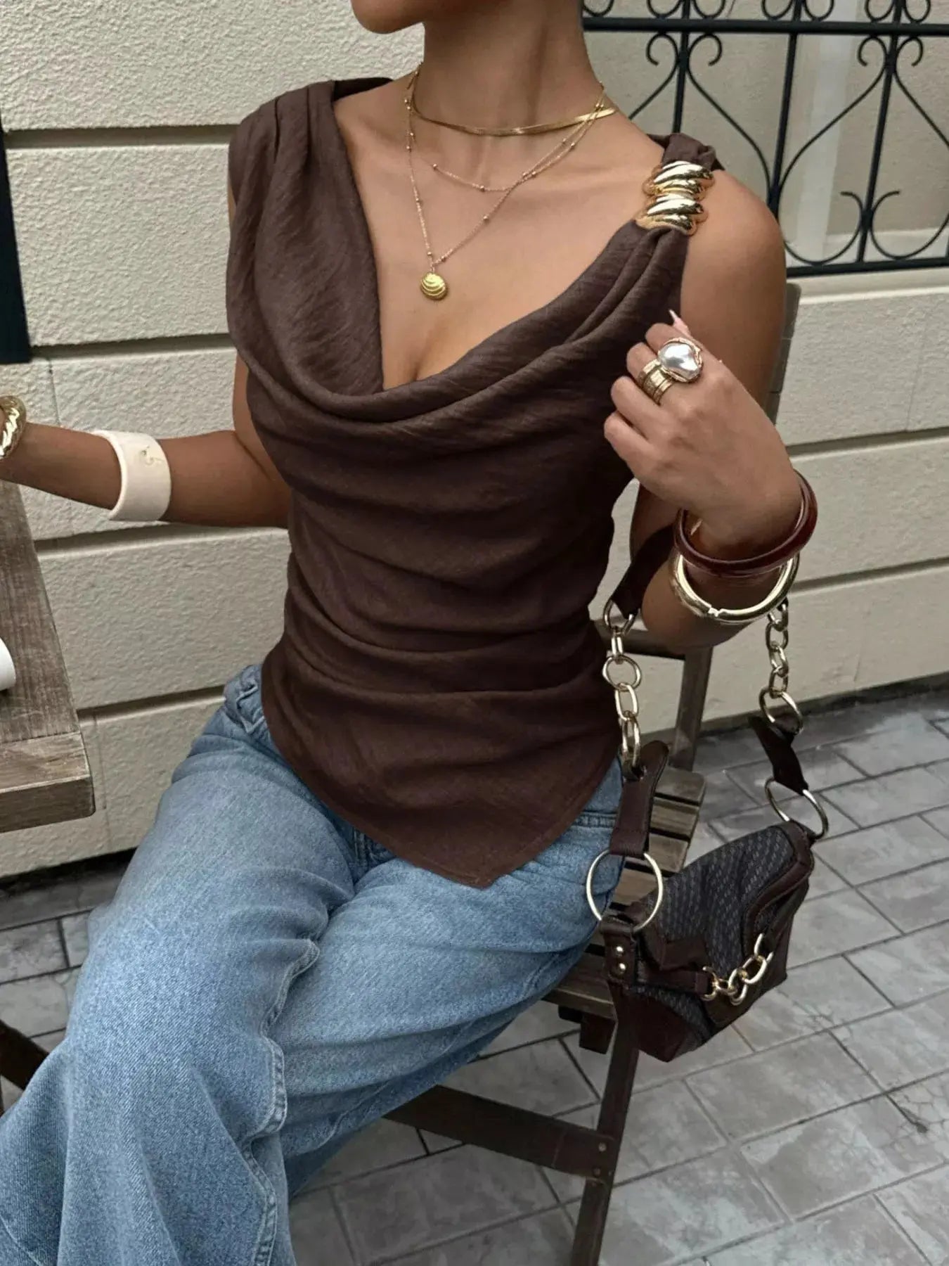 Cowl Neck Sleeveless Tank Simply Love