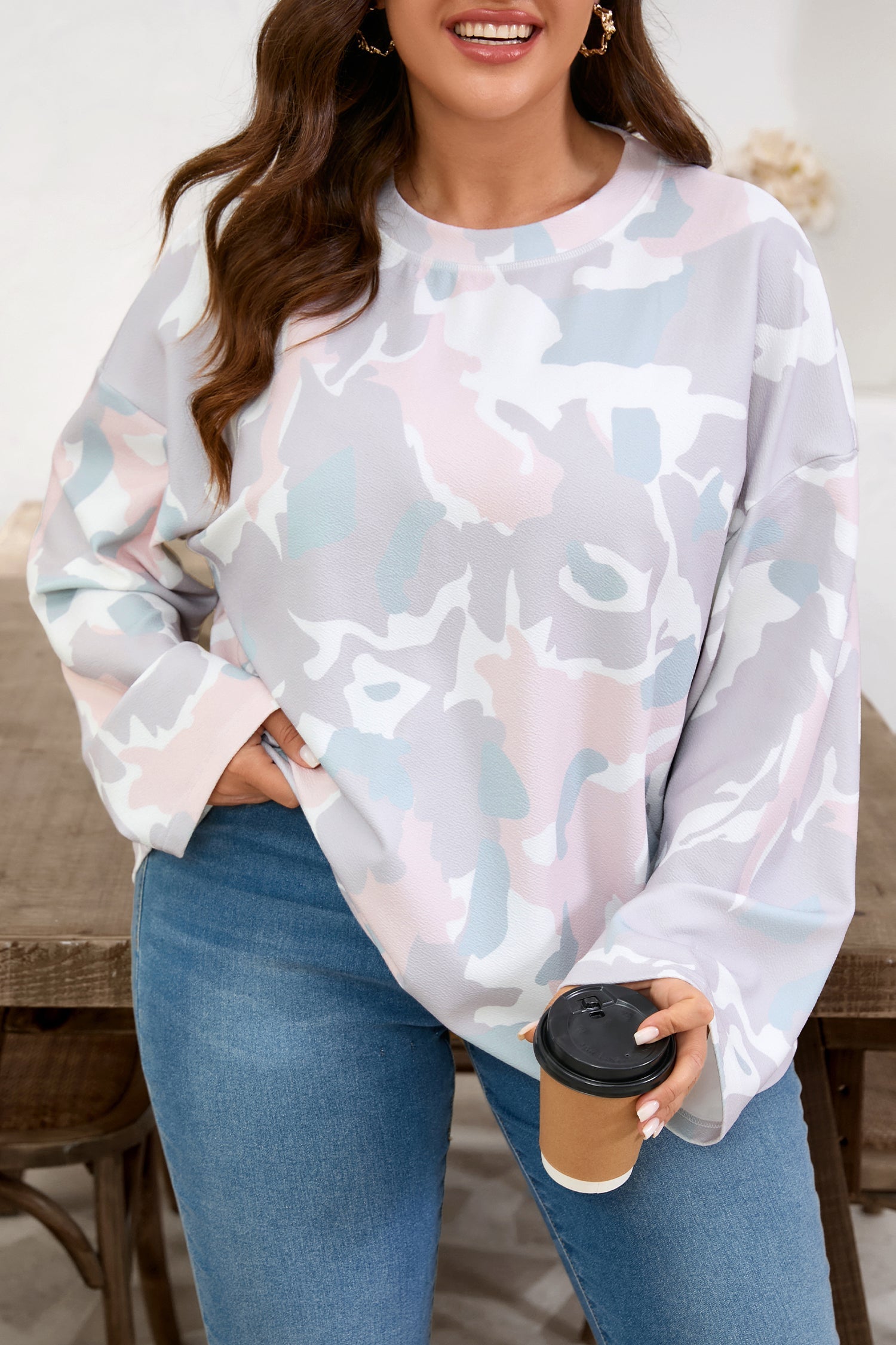 Dear-Lover Green Camo Print Women's Plus Size Pullover Top + Fall Fashion + Comfy Fit Dear-Lover Dropshipping