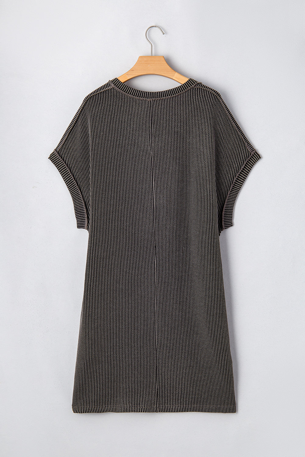 Carbon Grey Corded V Neck Plus Size T Shirt Dress With Pockets Dear-Lover Dropshipping