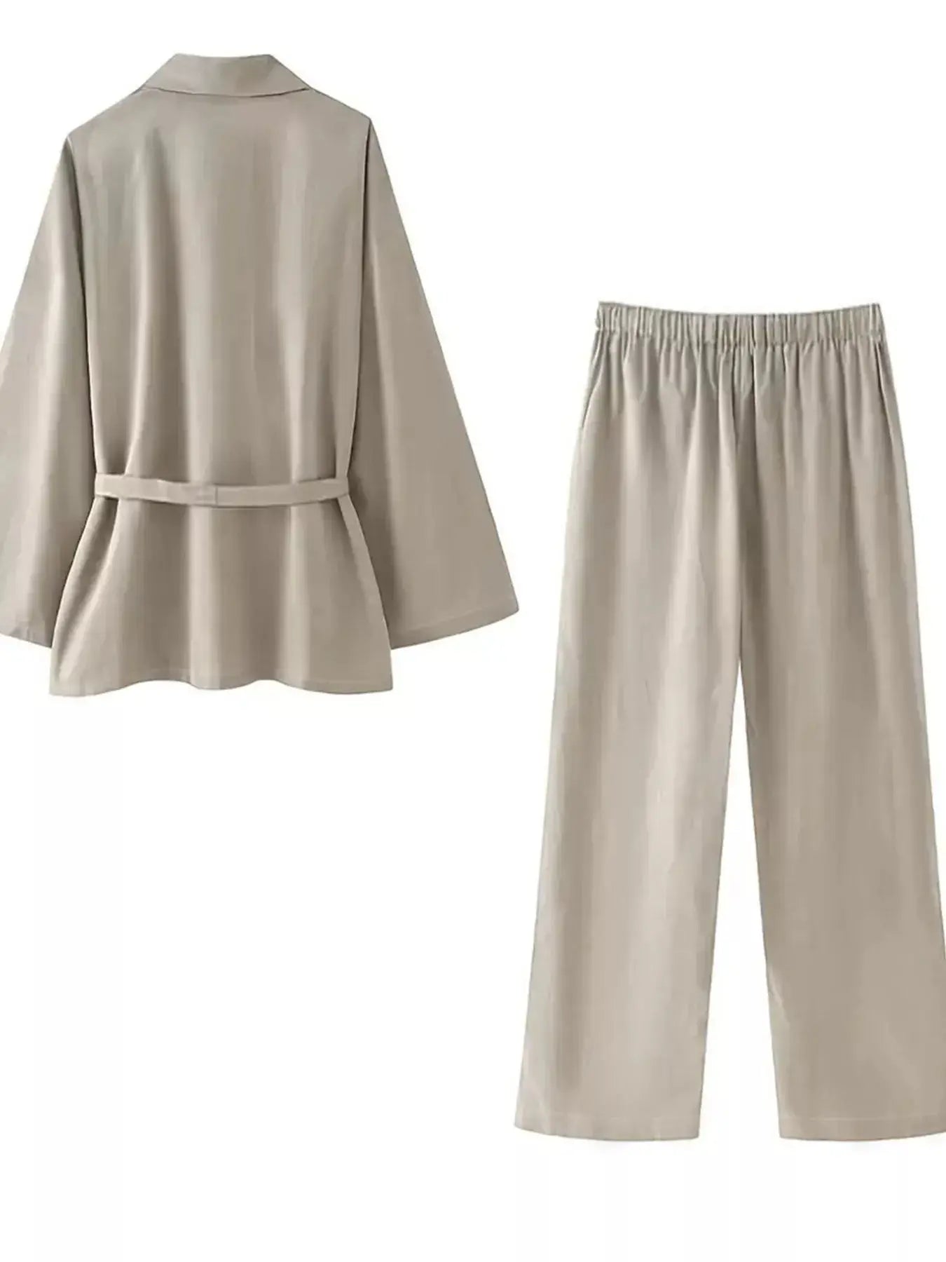 Plus Size Belt Long Sleeve Blazer and Pants Set Simply Love