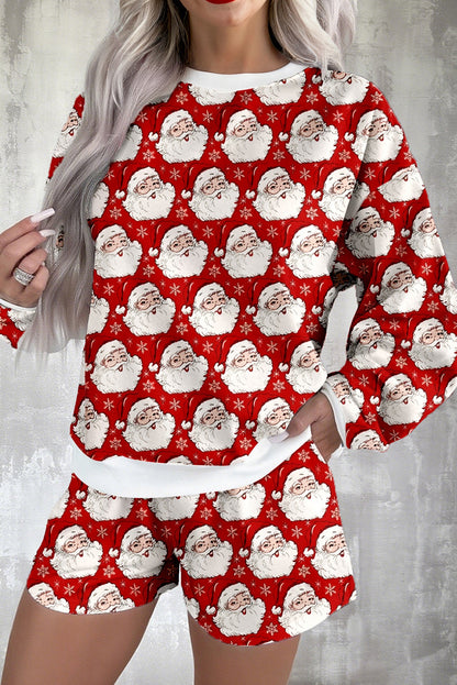 Red Ho Ho Ho Christmas Fashion Print 2Pcs Lounge Short Set