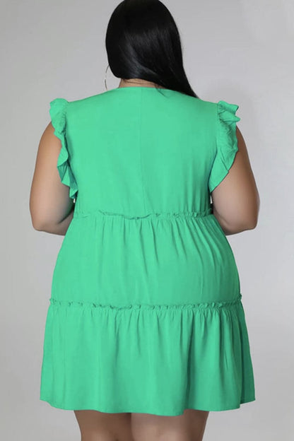 Plus Size V-Neck Frill Trim Mini Dress.