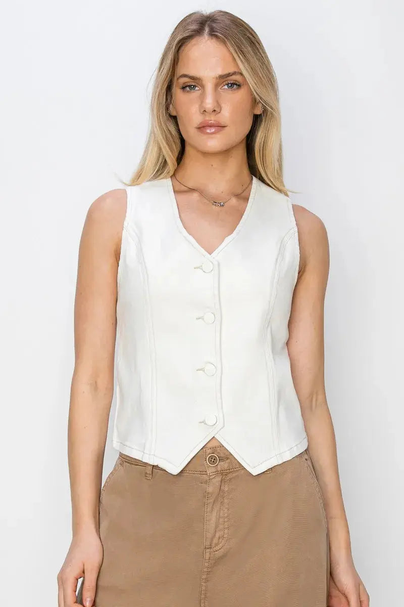 Risen V Neck Button Down Vest for Women Stylish Layering Piece - Love Salve 