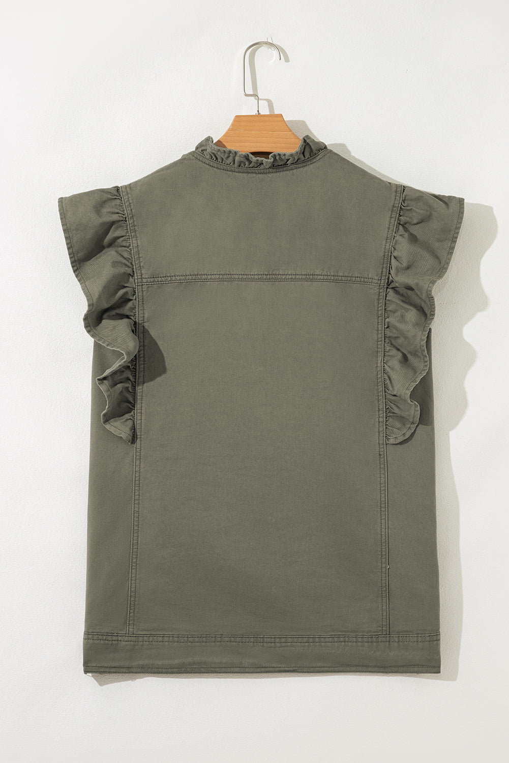 Green Bay Ruffled Patchwork Denim Jacket Vest For Women