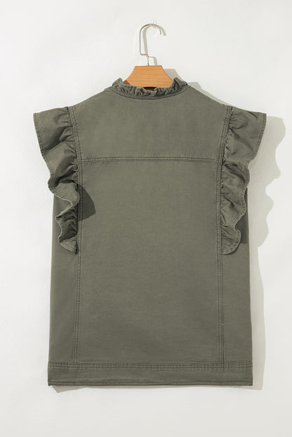 Green Bay Ruffled Patchwork Denim Jacket Vest For Women
