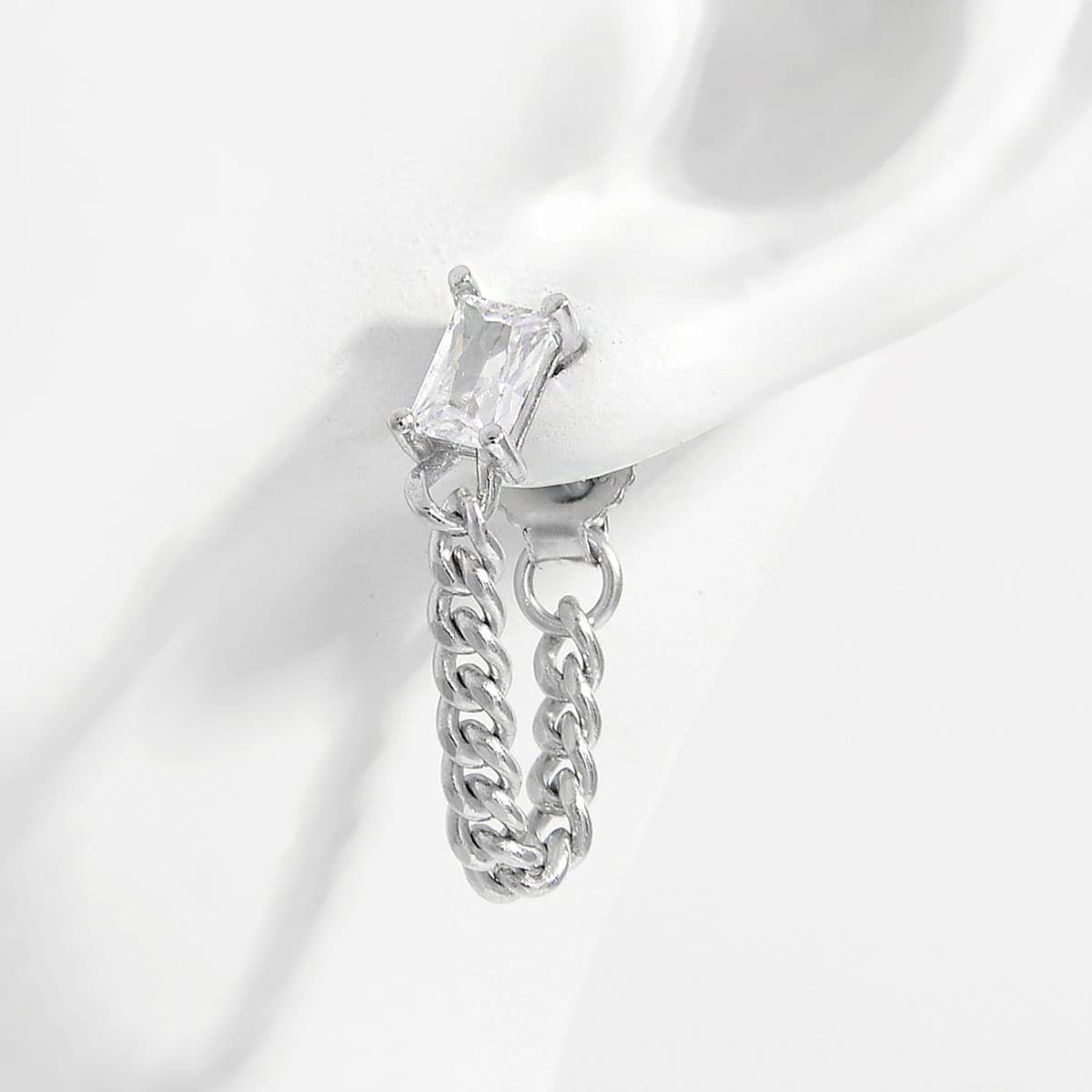 925 Sterling Silver Zircon Chain Earrings.