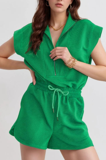 Simply Love: Drawstring Romper - Half Zip