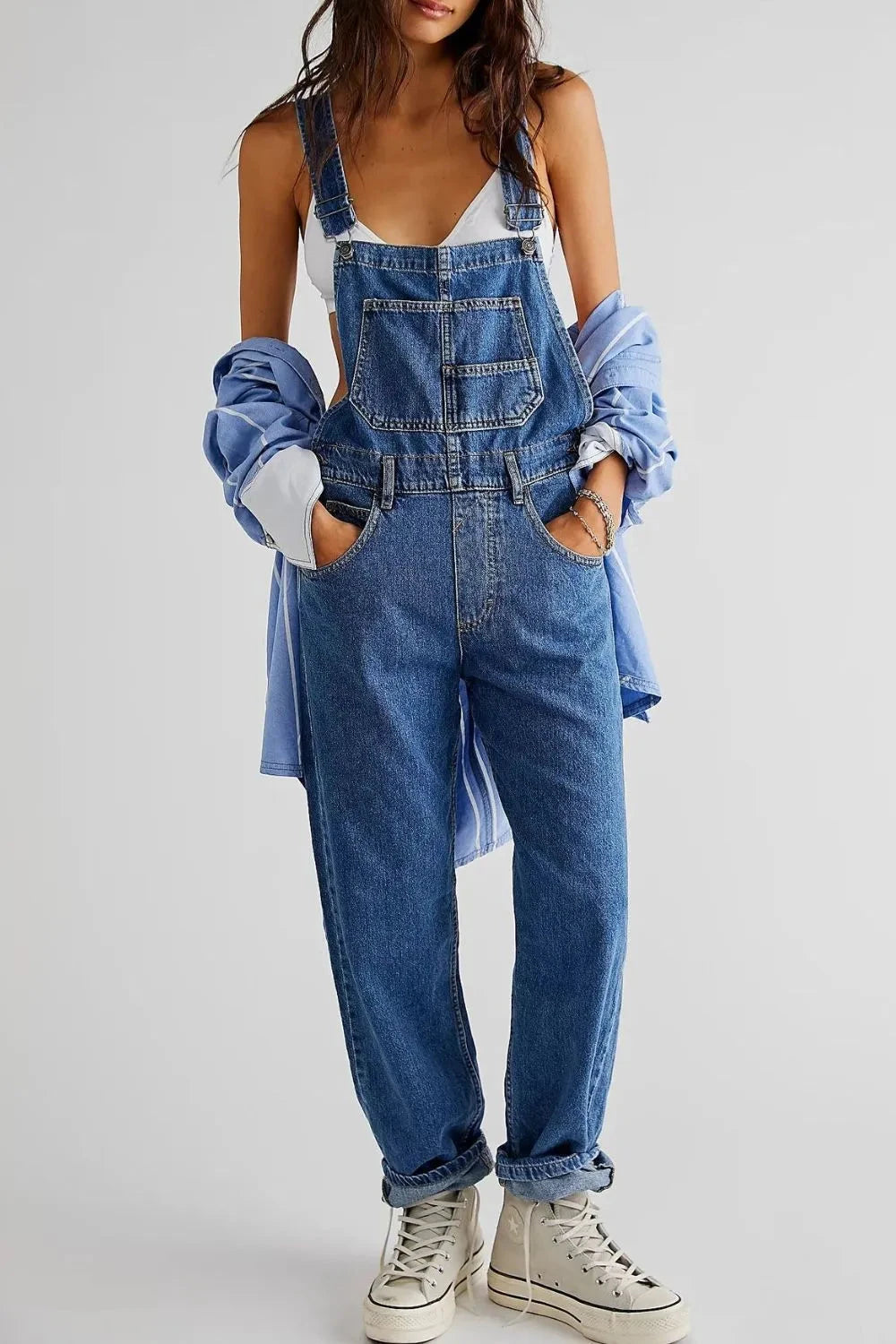 Wide Strap Square Neck Denim Overalls Coco’s Tee Boutique