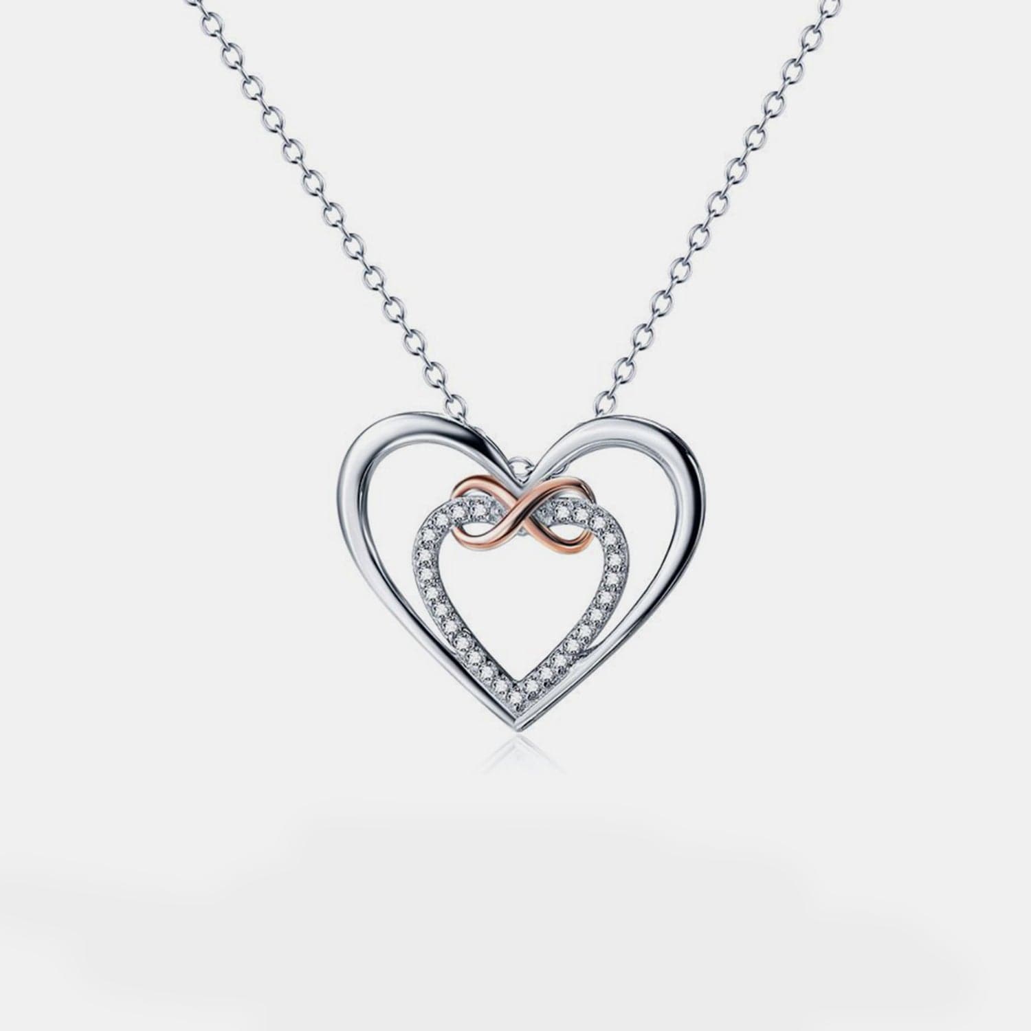 Heart Shape Inlaid Zircon 925 Sterling Silver Necklace.