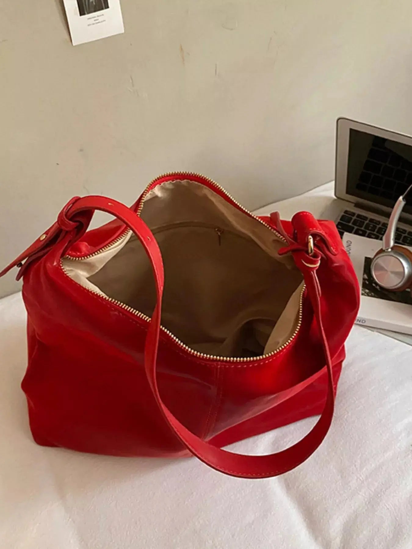 Solid Color Leather Shoulder Bag Simply Love