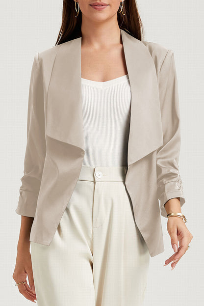 Elegant apricot satin blazer with lapel collar