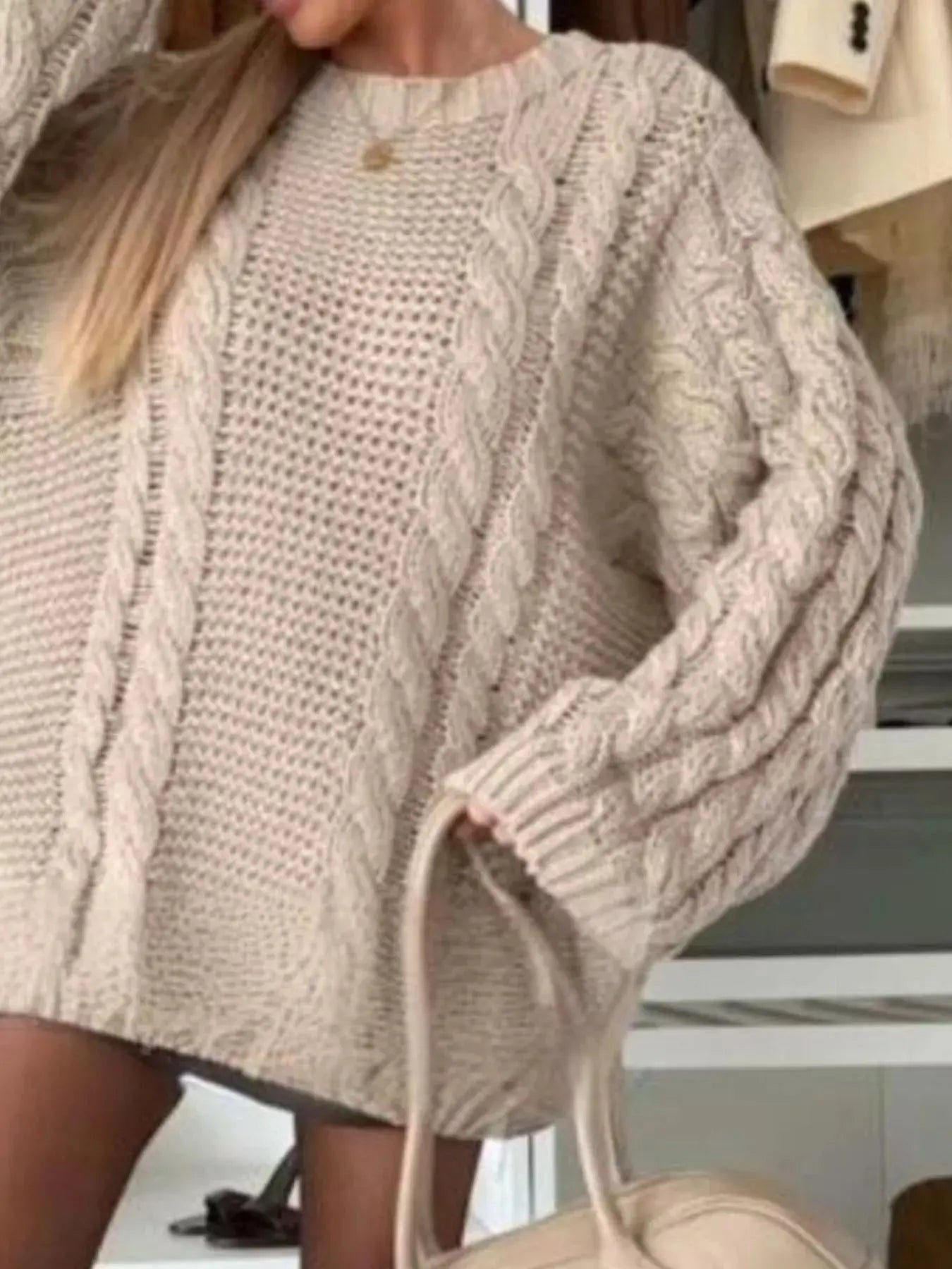 Cable Knit Round Neck Oversized Sweater Simply Love