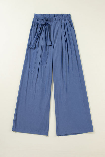 Chic paperbag waist wide leg palazzo pants with a belted design