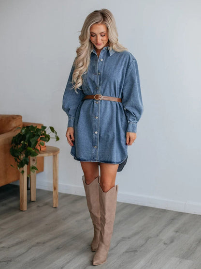 Chic collared denim dress, long sleeves