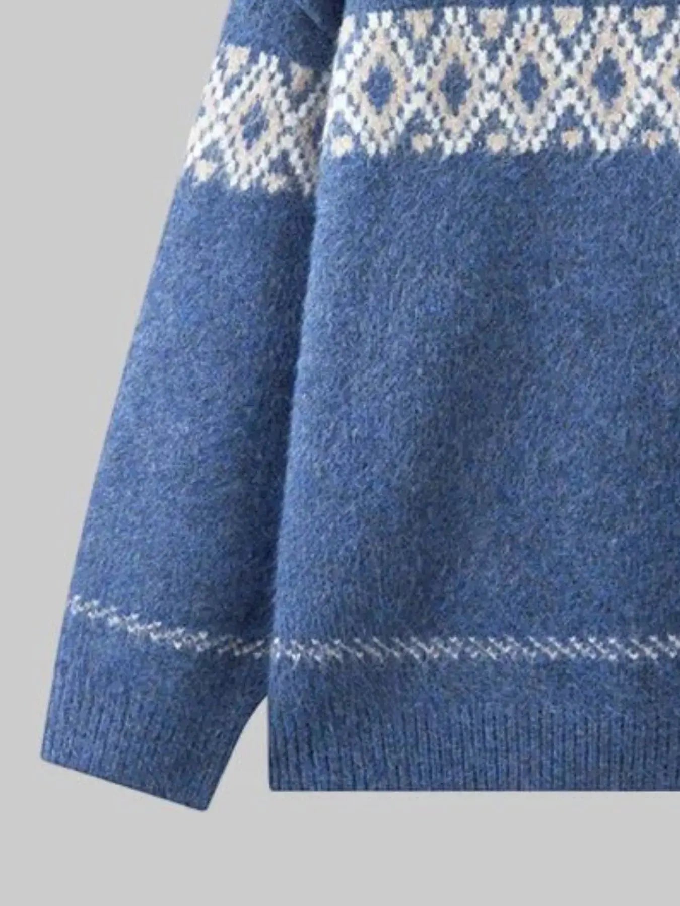 Full Size Vintage Patterned Round Neck Sweater Plus Size Simply Love