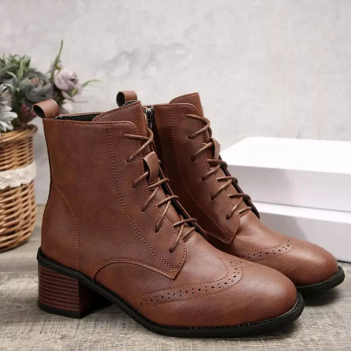 Lace-Up Ankle Boots with Zipper Simply Love