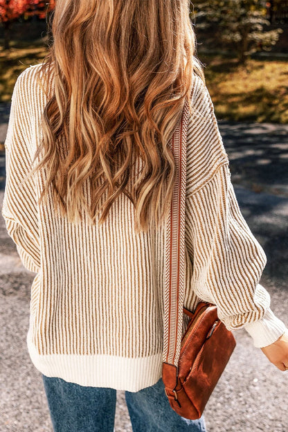 Round Neck Dropped Shoulder Sweater.