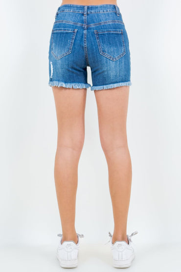 American Bazi High Waist Distressed Frayed Denim Shorts.