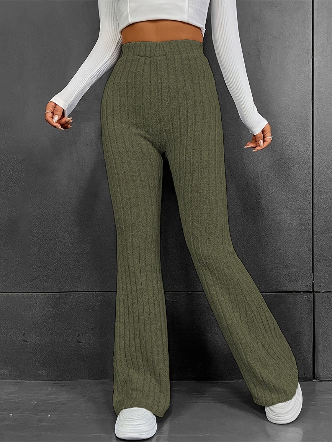 Ribbed High Waist Bootcut Pants.