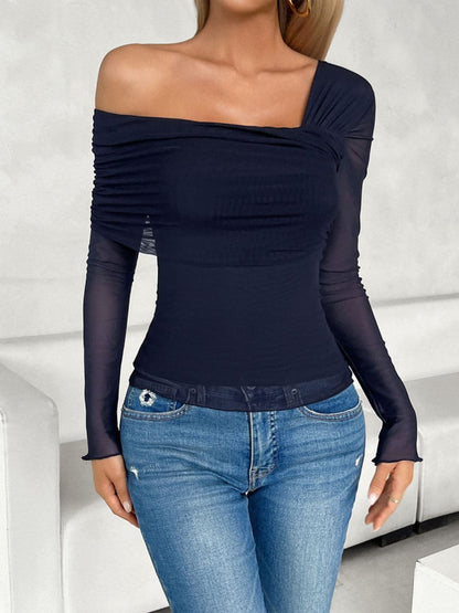 Ruched Asymmetrical Long Sleeve T-Shirt.